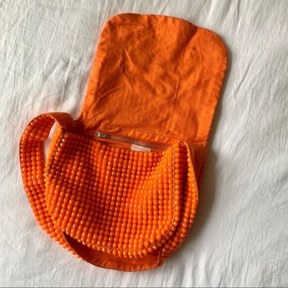 Vibrant Orange Beaded Floral Shoulder Bag | Fun & Trendy Spring Summer - Picture 3 of 3